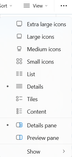 image of view dropdown items