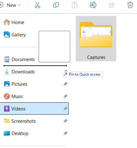 image of dragging a folder to the quick access section in file explorer