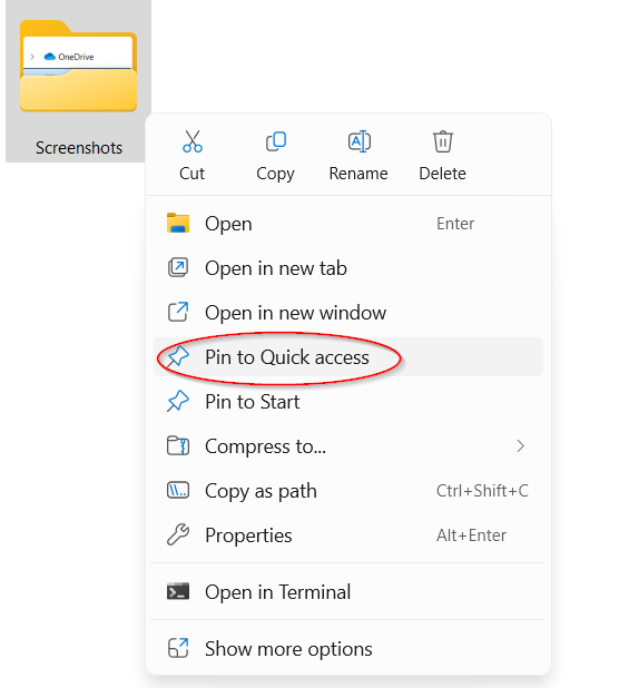 image of pinning a folder to quick access in file explorer