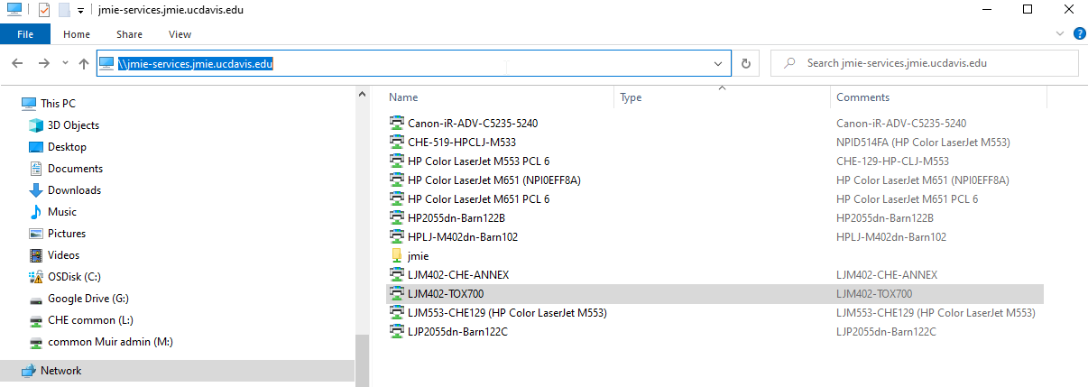 Printer list