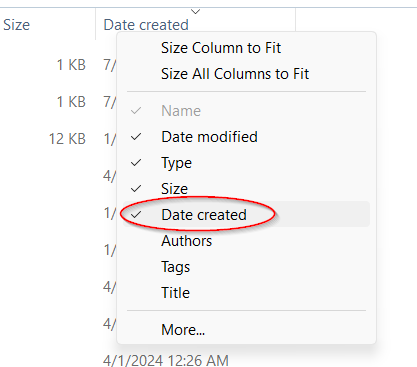 screenshot of removing a column heading in file explorer